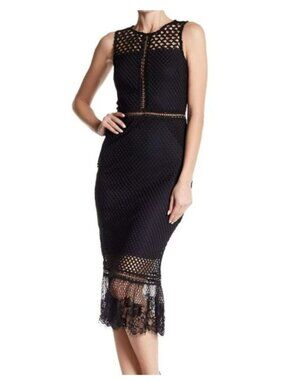 Romeo and Juliet Couture Black Mesh Lace Midi Dress Womens Size Medium NEW